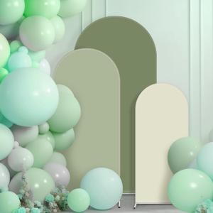 VitalCozy Set of 3 Wedding Arch Cover 4/5/6 ft Fabric Arch Backdrop Cover Double Sided Fitted Spandex for Baby Shower Birthday Party Decoration, Frame Not Included (Green Series)