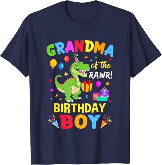 Grandpa of The Birthday Boy T-Rex Funny Dinosaur Boy Party T-Shirt, Medium, Dark Blue