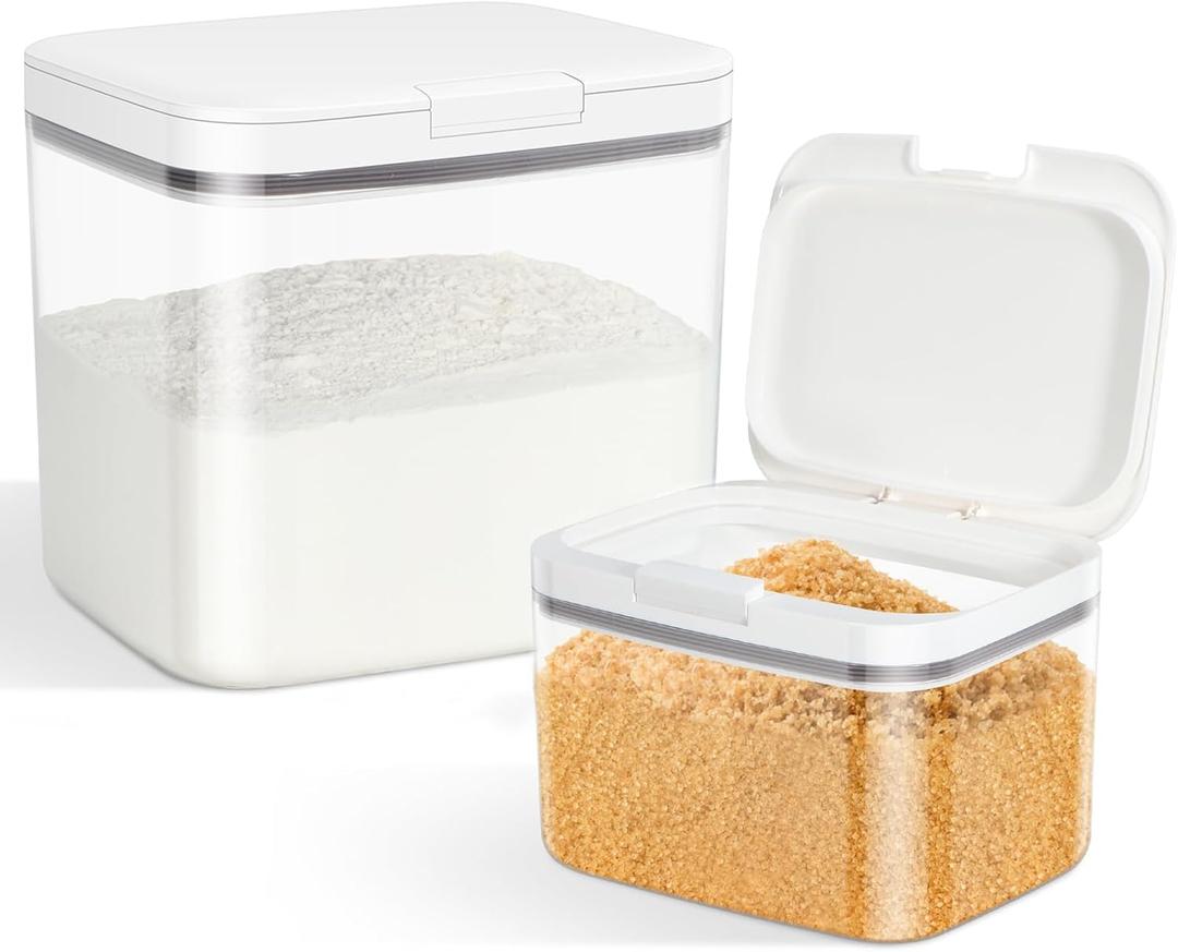 TBMAXS Flour Sugar Storage Containers, 2Pack 2.9 Qt + 4.75 Qt Food Storage Container with Pop-to-Flip Lids for Rice Dog Food Dog Treat Storage, Kitchen Organizers and Storage