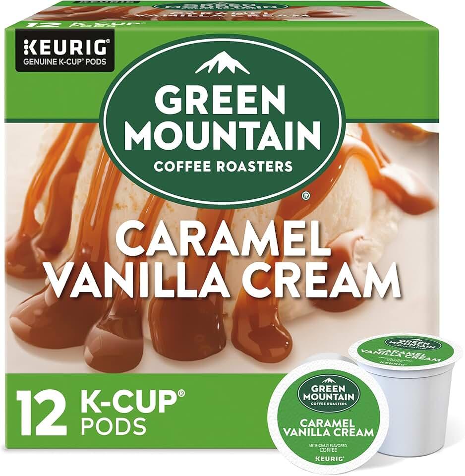 Green Mountain Coffee Roasters Caramel Vanilla Cream Keurig Single-Serve K-Cup pods, Light Roast Coffee, 12 Count, Pack of 6 (Best By: 2026/05/20)
