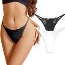 2 x G-String Thongs for Women Lace Thongs Black Thongs for Women Panties, S