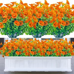 Outdoor Fake Artificial Flowers,8 Bundles UV Resistant Plastic Flowers for Outside,Faux Flower for Outdoors Home Dcor(Orange Red)