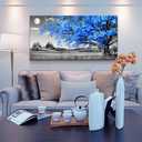 Wapluam Canvas Wall Art For Living Room Modern Wall Decor For Bedroom Black And White Wall Paintings Blue Tree Scenery Pictures Prints Artwork Office Decor Room Aesthetic Home Decor 20" X 40"