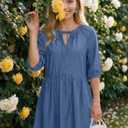 Dokotoo Denim Dress for Women Short Puff Sleeve V Neck Solid Babydoll Jean Dresses (Green, L)