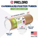 4" x 12" Reinforced Kraft Paper Mailing Tube, Pack of 2 Tubes with 4 Caps – Secure USPS Approved Poster Tube – Made in USA Cardboard Tube for Shipping and Storing Posters, Prints, Artwork