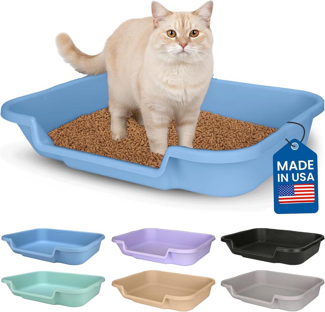 KittyGoHere Senior Cat Litter Box 1 Pack, Large Blue Low Entrance Kitty Litter Box, Sized for Cats Comfort, Perfect for Senior and Arthritic Cats, Made in USA