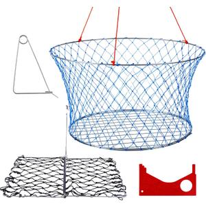 SATINIOR Crab Ring Trap Foldable Crabbing Net Kit 24” x 20” x 12”& 18” x 11” with Crabs Gauge, Harness, Rope & Bait Clip for Blue Crabs, Crawfish Portable Crabbing Equipment