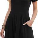 DouBCQ Women's Casual Flowy Pleated Loose Dresses with Pockets (Black, XL)