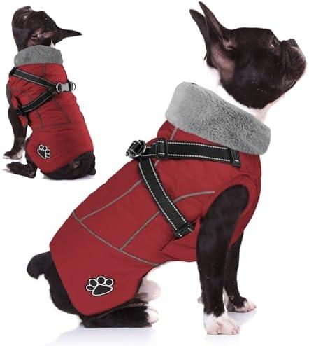Doglay Dog Jacket Waterproof Dog Coat with Harness Built in, Christmas Puppy Winter Coat Reflective Turtleneck Puffer Snow Jackets for Medium Dogs, M