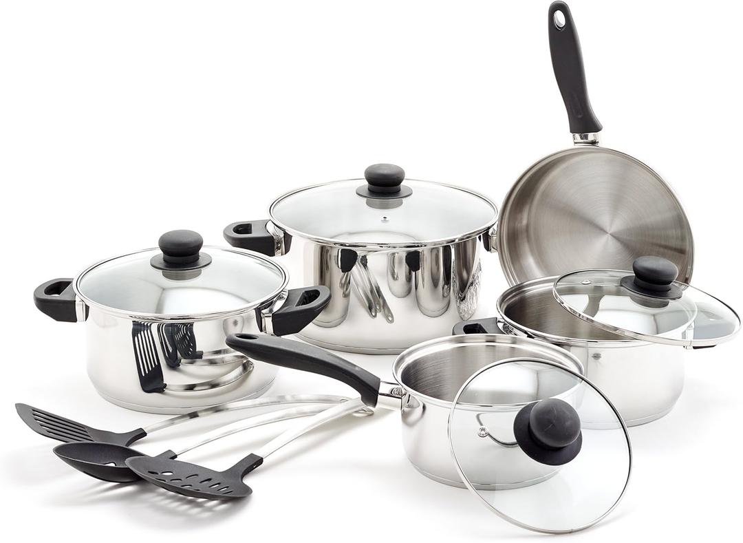 Old Dutch 1515 12 Pc Stainless Steel Kitchen Tools Cookware Sets, Black