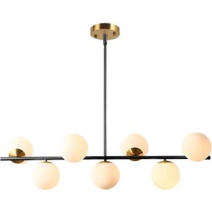 KCO 43.3" Black Gold Linear Glass Globe Sputnik Chandelier for Dining Room