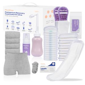 Upgraded Postpartum Essentials Recovery Kit for Women: Labor Delivery Post Partum - Perineal Healing Foam & Upside Down Peri Bottle | 6 Disposable Underwear | Soothing Pads | Nursing & Maxi Pads