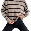 GORGLITTER Women's Striped Drop Shoulder Sweater Oversized Crew Neck Knit Sweaters Pullover Top L