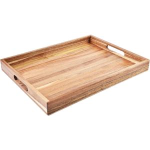 Acacia Wood Serving Tray with Handles (17 Inches) Decorative Serving Trays Platter for Breakfast in Bed, Lunch, Dinner, Appetizers, Patio, Ottoman, Coffee Table, BBQ, Party Great for Lap &Couch