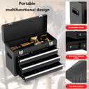 3 Drawer Metal Tool Box, Portable Metal Tool Box with EVC Liners and Latches Closure, Heavy Duty Steel Tool Chest with Ball Bearing Opening and Powder Coated Finish, Black