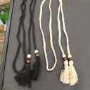 Bremorou Elegant Women's Rope Belt With Tassel White Rope Belt Macrame Belts For Women Braided Waist Tie Trendy Boho Thin Belts（White,Black）