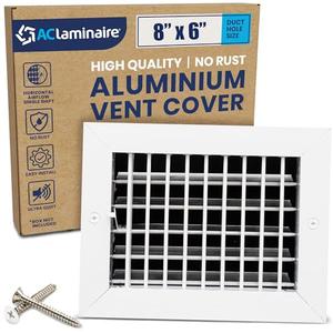 8" x 6" (Duct Opening) Register Vent Cover – Adjustable Single Deflection Aluminum HVAC Grille for Heater, Decorative Ceiling Wall Air Supply Multi-Shutter Damper – Durable & Rustproof ACLAMINAIRE