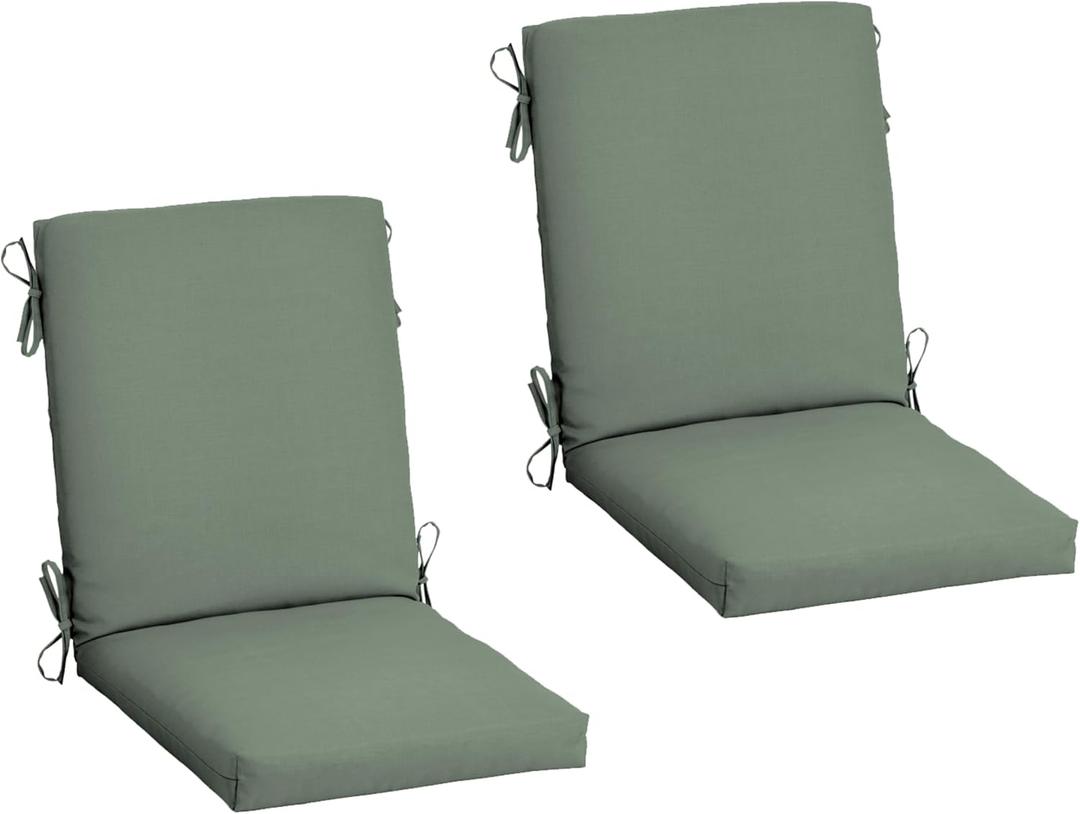 Arden 2-Pack earthFIBER Outdoor Patio Dining Chair Cushion, 20x44, Rain-Proof Seat Pad, Fade-Resistant Outdoor Cushion Sage Green Texture