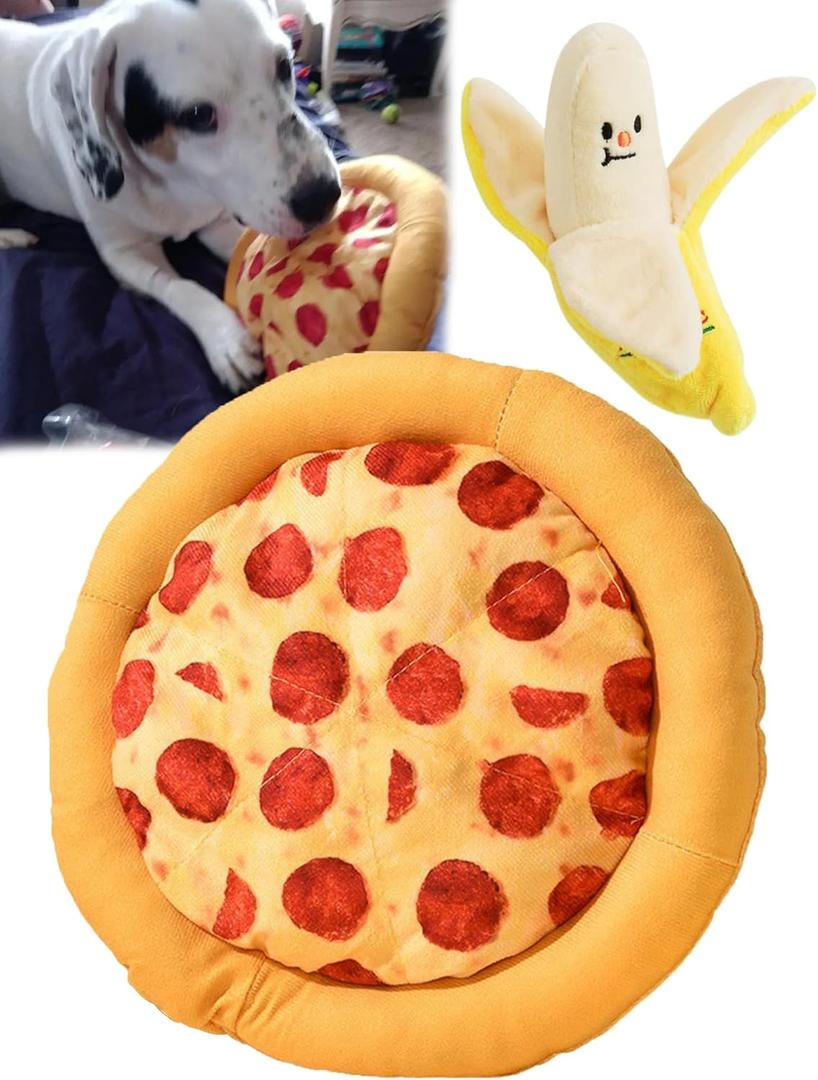 DIYUQISHI 2-Pack Puppy Chew Toys – Soft & Sturdy Squeaky Pizza & Banana for Small Dogs, Dental Health, Indoor Playtime Fun (3.9'' - 9.5'', Cat Toys)