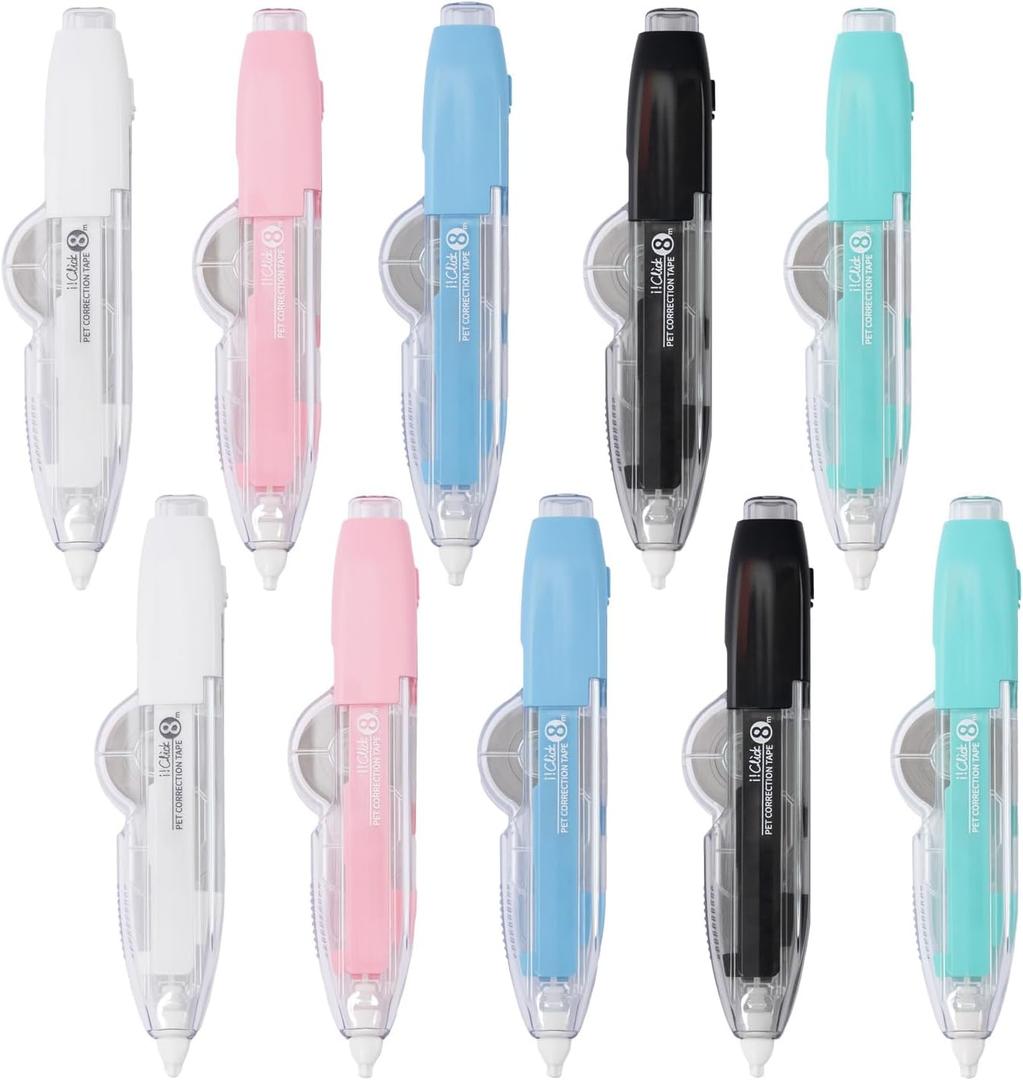2 x 10 PCS Correction Tape Pens White-Out Applicator with Protective Cover, Smooth Ink Tape, Aesthetic Pen Design for School & Office Supplies (Retractable & Refillable)