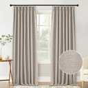 StangH Pinch Pleated Faux Linen Curtains for Living Room, Beige Full Light Blocking Privacy Curtains Temperature Balance Boho Drapes for Sliding Door/Bedroom, W42xL90, 2 Panels
