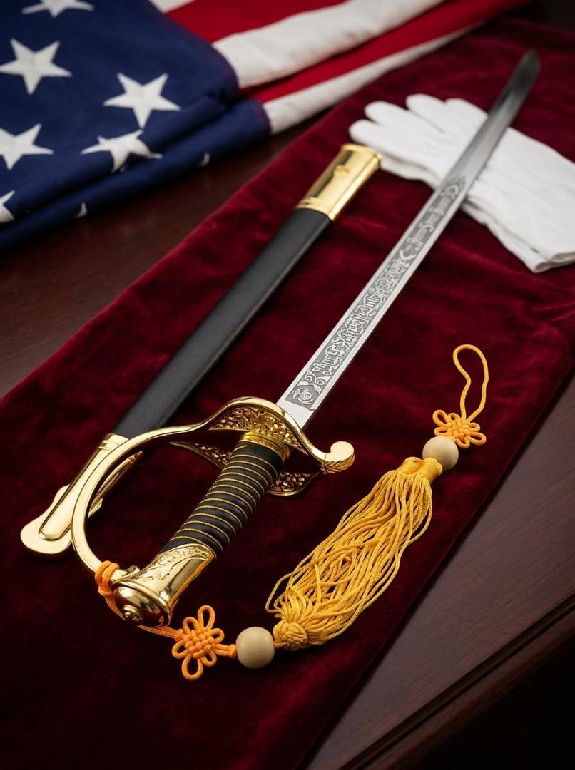 Official 39" USMC NCO Ceremonial Sword Hilt & Mirror-Polished Stainless Steel Blade with Scabbard