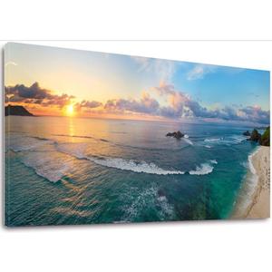 Large Ocean Sea Waves Sunset Canvas Wall Art Landscape Artwork Canvas Print Framed Picture Painting for Office Home Decor Bedroom Decor- 60x30inch