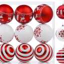 SHareconn 9ct 3.94 Inch Christmas Tree Balls Ornaments, Colored Shatterproof Plastic Decorative Baubles for Xmas Tree Decor Holiday Party Wedding Decoration (Red & White, 10cm)