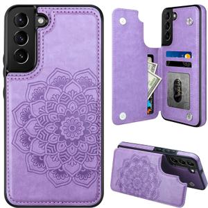 MMHUO for Samsung Galaxy S22 Case with Card Holder,Flower Magnetic Buttons Protective Wallet Cover for Women for Samsung Galaxy S22 5G (2022),Purple