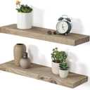 Dreamland Floating Shelves for Wall, Solid Rustic Reclaimed Wood Shelf 7.5 Inch Deep for Storage, Wall Mounted Display Shelving with Invisible Heavy-Duty Metal Bracket, 24 Inch Width Set of 2, Grey