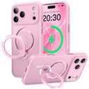 Peerock 360° Spin Magnetic Stand for iPhone 17 Pro Case, [Fit for MagSafe][Military Protection][Full Camera Protection] Adjustable Kickstand iPhone Case for iPhone 17 Pro 6.3", Pink