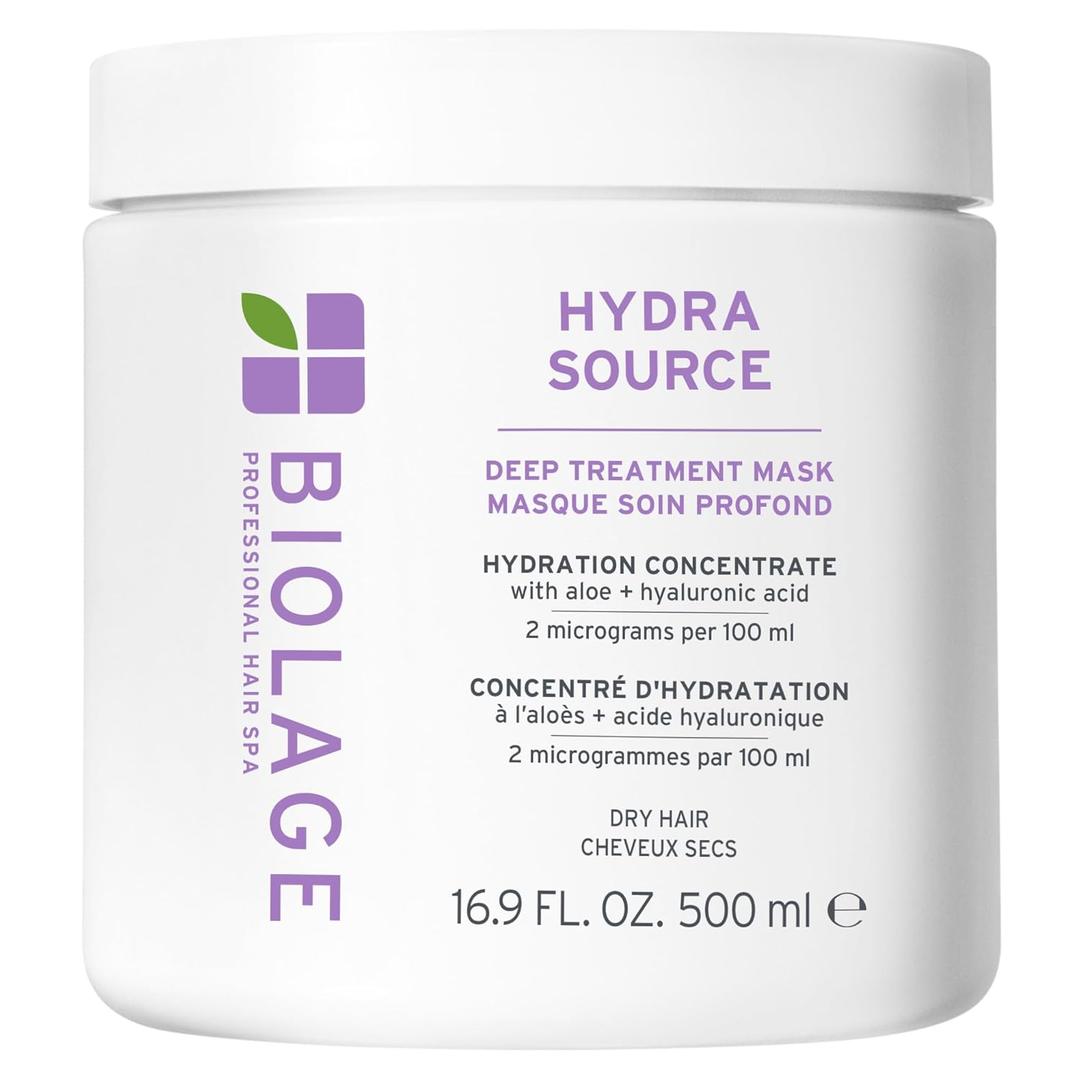 Biolage Hydra Source Deep Treatment Mask - Nourishes & Smooths, For Dry Hair, Infused with Micro-Filtered Aloe Vera & Fermented Hyaluronic Acid (16.9 Fl Oz (Pack of 1))