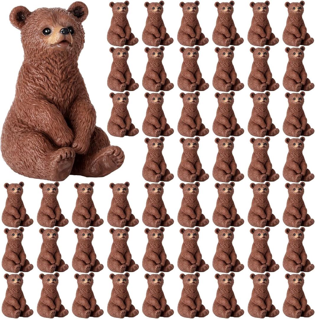 100 Pcs Brown Resin Bear Figurines Bulk Mini Resin Bear Miniature Realistic Animals Family Figures Toy Set Adorable Garden Accessories for Mini Cupcake Toppers Micro Landscape Bookcase Scene