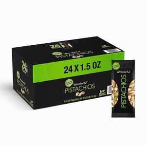 Wonderful Pistachios In Shell, Roasted and Salted Nuts, 1.5 Ounce Bag (Pack of 24), Protein Snack, On-the-Go, Individually Wrapped Healthy Snack Best By Jul 11 2025