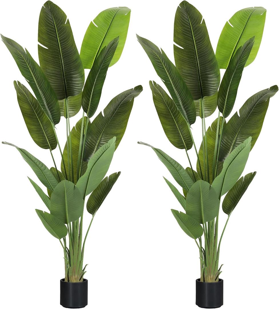 Large Artificial Plants Indoor 7.2Ft Silk Bird of Paradise Big Tall Fake Tree Faux Green Silk Floor Potted Plants for Home Living Room Bedroom Office Decor (2 Pack)