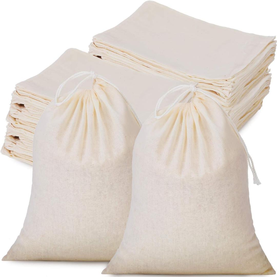 50 Pcs Muslin Burlap Bags with Drawstring 8 x 10 Inch, Small Cotton Pouches