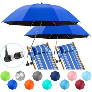 2 PACK Beach Umbrella with Clamp, 360 Adjustable Umbrellas for Chair, UPF50+ Umbrella for Beach Chair, Patio Chair, Wheelchair, Camping Chair, Golf Carts (Chair Not Included)