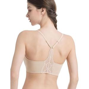 Lusait Womens Wireless Jelly Bra Seamless Lace Racerback Bralette Comfort No Underwire Everyday T-Shirt Bra L