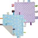 CREVENT Tag Security Blankets for Babies, Soft Small Loveys for Boys, Baby Comforter Sensory Blanket, Great Gifts for Birthday Baby Shower - 10"X10" Blue Star + Purple