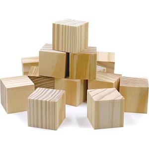 Wooden Blocks for Crafts, Unfinished Wood Cubes, 1.5 Inch Natural Wood Blocks, Pack of 15 Wood Square Blocks, Wooden Cubes for Arts and Crafts and DIY Projects  3.8 cm, Pack of 15