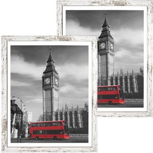 Capcillin 16x20 Picture Frame Wood Pattern Distressed White Poster Frame Set of 2, Wall Mounting,Plexiglass,Great for Prints, Mural,and ArtCP001-MD16x20RW