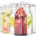Plastic 50 Oz Water Carafe with Flip Top Lid, Set of 6 Square Base Clear Plastic Juice Container Pitcher - for Water, Iced Tea, Juice, Beverage, Lemonade, Milk and Mimosa Bar - HAND WASH ONLY