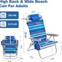 SUNNYFEEL High Seat Beach Chair for Adults, High Back 5-Position Lay Flat Reclining Beach Chair with Detachable Cooler Bag, Folding Beach Chair with Cup Holder, Heavy Duty 360 LBS, 1-pack