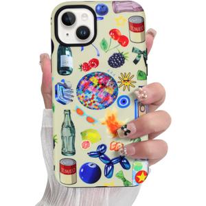 SOKAD Magnetic Summer Collage Phone Case for iPhone 15, Cute Fruits Drinks Collage Pattern Compatible with Magsafe Matte Protective Case Cover with Screen Protector for Girls Women