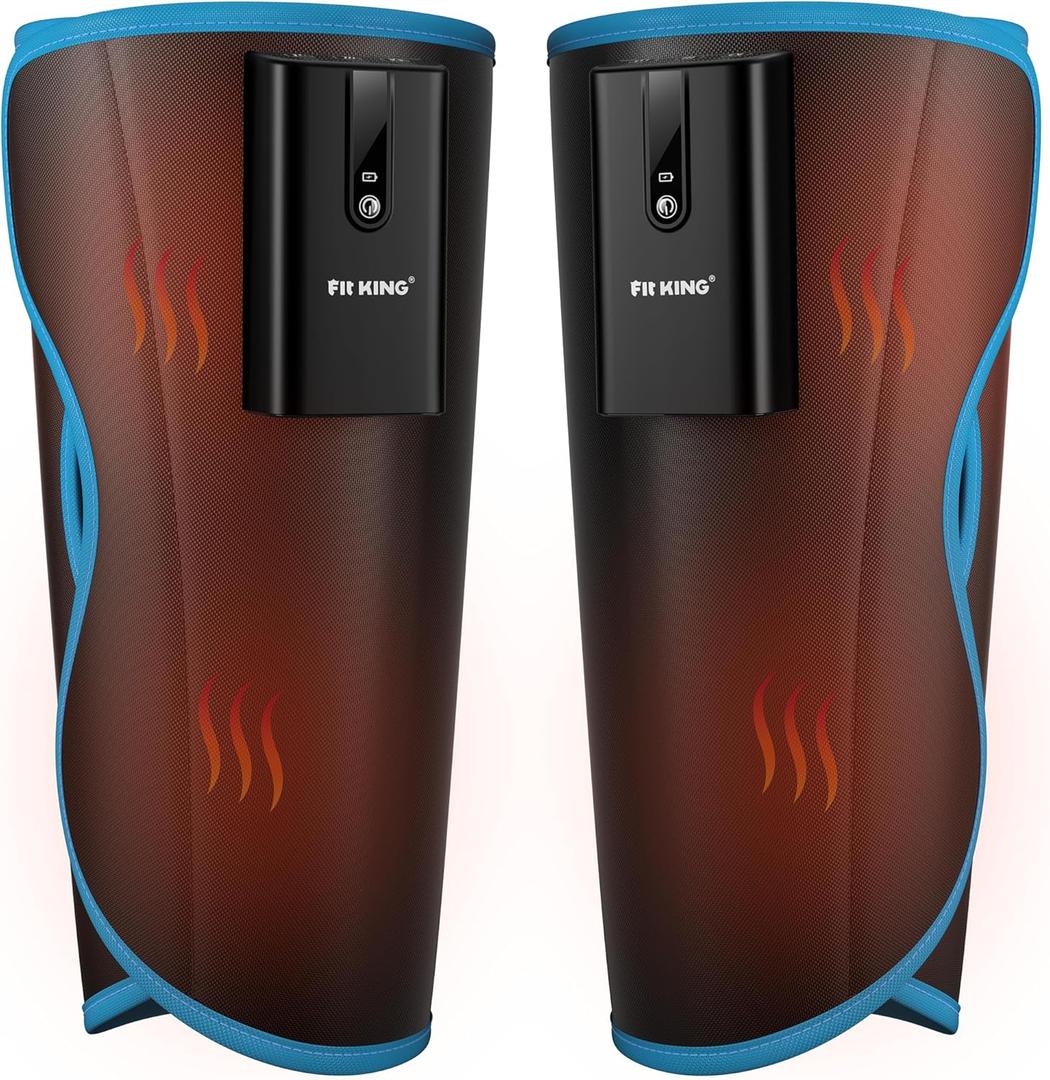 FIT KING Cordless Calf Massager with Heat & Compression  Rechargeable Leg Massager for Circulation, Edema, RLS & Pain Relief, 3 Heat Levels, 3 Modes & Intensities, Portable, Mom, Dad, Athlete Gift