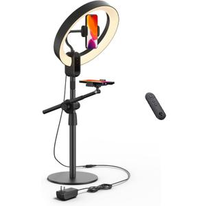 SupeDesk 12" Ring Light with Stand and Phone Holder,Overhead Phone Stand,2 Phone Holders,2700-6500K,3 Color Modes,10 Brightness Levels,Remote Control,Adjustable,Live Stream,Tiktok/YouTube