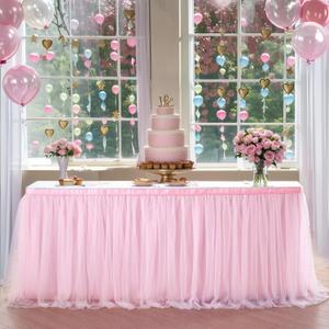 6ft Pink Tulle Table Skirt Baby Shower Tablecloth for Rectangle Tables or Round Tables Pink Ruffle Tutu Table Skirts Desk Skirt for Princess Girls Birthday Party Cake Dessert Table Decorations