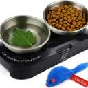 Cat Food Bowl - KATSUPREME Cat Bowls for Indoor Cats | Set of 2 Stainless Steel Bowl, Tilted Bowls Elevated Anti Vomiting, Non-Slip Base, Ant Proof Food & Water.