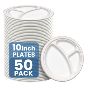 Vallo Compostable Plates - Eco Friendly Disposable Paper Plates made from Sugarcane Bagasse Fibers (10 Inch, 50 Count)