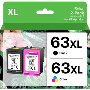 Remanufactured 63XL Ink Cartridge Replacement for HP Officejet 3830 4650 4652 4655 5200 5255, Black, Tri-color, 2-Pack